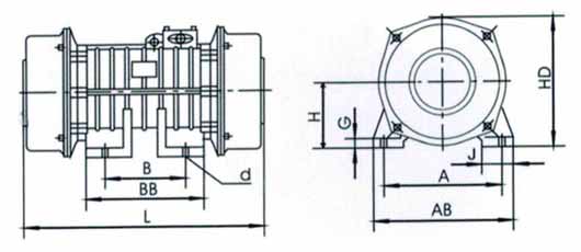 VB振動(dòng)電機(jī)外形尺寸圖